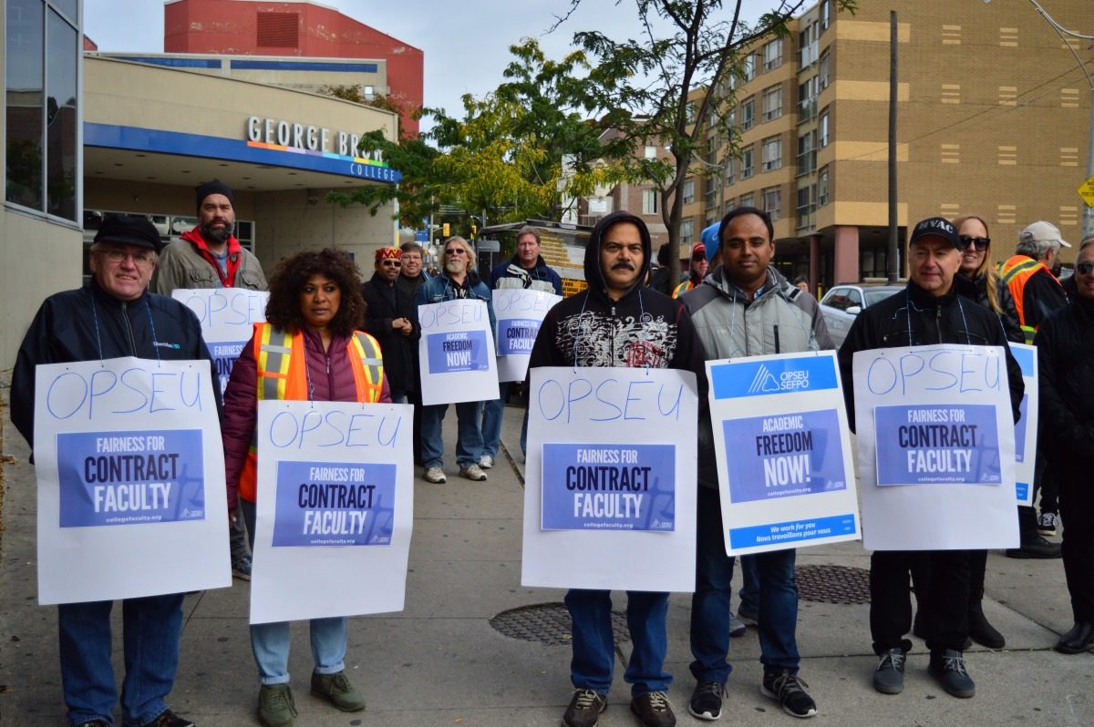 Strike college faculty ontario toronto cbc members picket george brown line why colleges walk monday first day